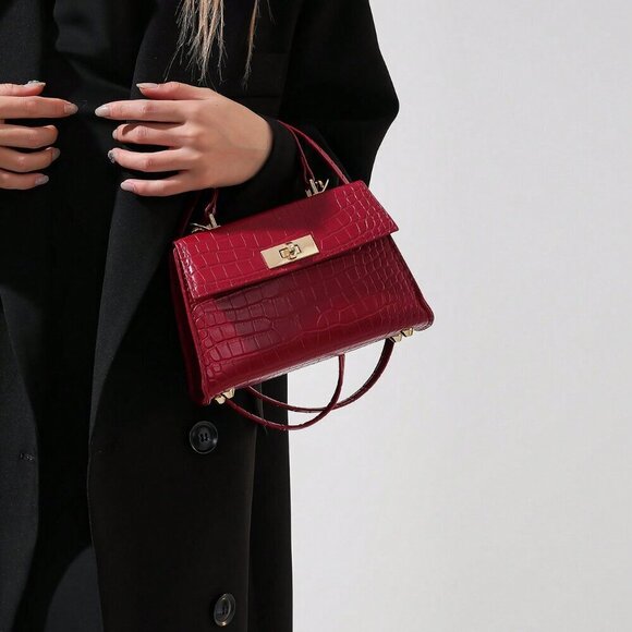 Burgundy Casual Women's Metallic Alligator Pattern Mini Handbag - Picture 5 of 11